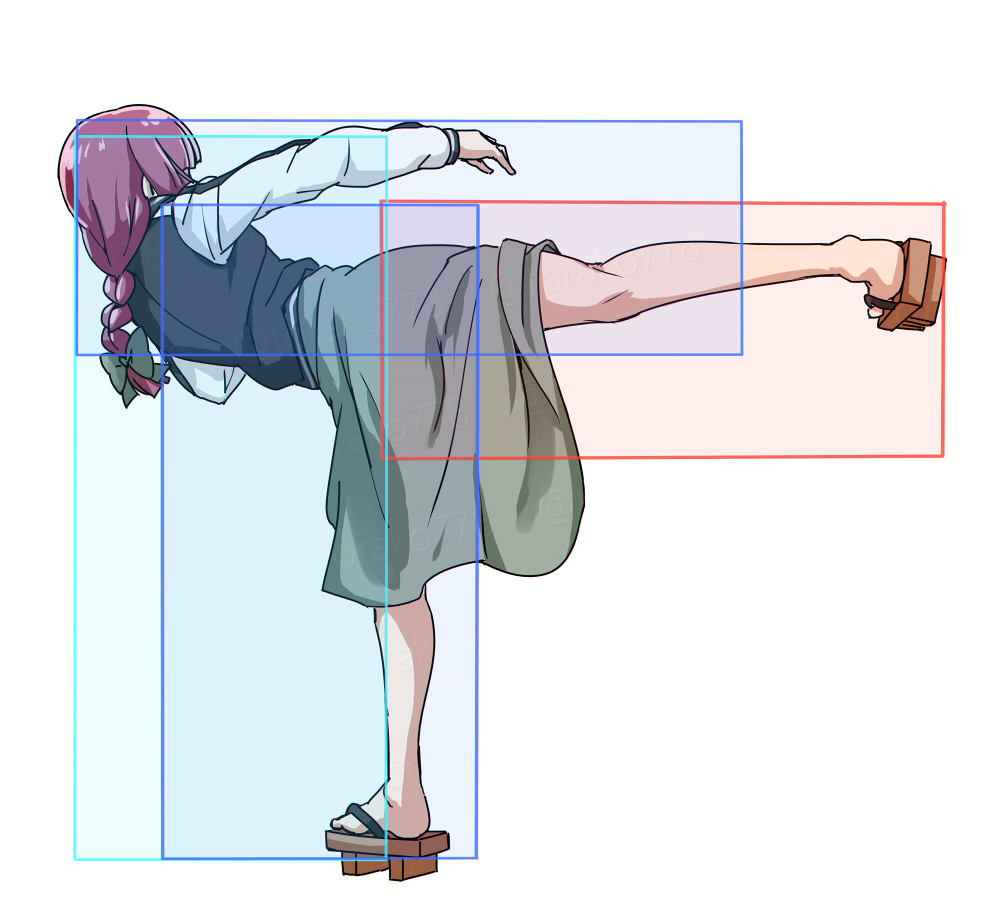 1girl black_bow black_jacket black_nails blush bocchi_the_rock! bottle bow braid carrying_over_shoulder closed_eyes dress fighting_game geta green_dress hair_over_shoulder high_kick hiroi_kikuri hitbox jacket kicking kula_diamond multicolored_jacket nail_polish purple_hair simple_background single_braid solo the_king_of_fighters torako_(toramaru) two-tone_jacket white_background white_jacket