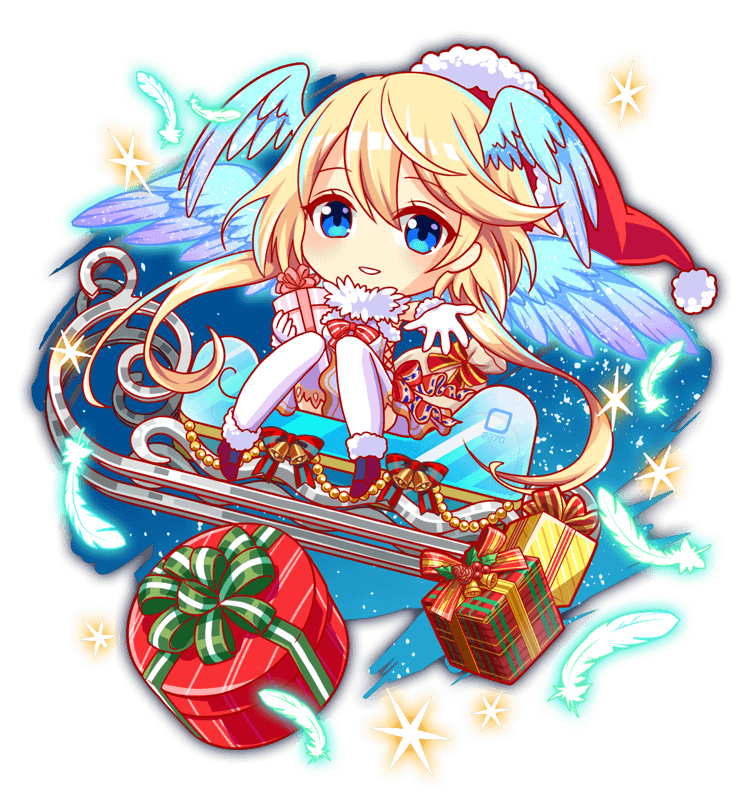 1girl alternate_costume aqua_wings artist_request bare_arms bell blonde_hair blue_eyes blue_sky bow box cel_shading chibi chibi_only closed_mouth collar crash_fever cross-laced_clothes cross-laced_dress dress dress_bow full_body game_cg gift gift_box gloves gradient_wings hair_between_eyes hat head_wings holding holding_gift jung_(crash_fever) long_hair looking_at_viewer medium_hair multicolored_wings number_print numbered official_alternate_costume official_art outline outstretched_arm outstretched_hand pom_pom_(clothes) puffy-trimmed_footwear puffy-trimmed_hat red_footwear red_hair red_outline sack santa_hat transparent_wings sitting sky sleeveless sleeveless_dress sleigh solo sparkle square square_print star_(sky) tachi-e teeth thighhighs third-party_source transparent_background two-tone_bow very_long_hair white_collar white_dress white_gloves white_pom_poms white_thighhighs white_wings wings