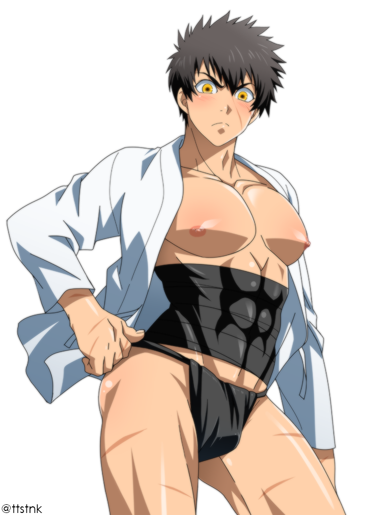 10s 1boy abs bulge crotch doudanuki_masakuni male_focus muscular nipples pectorals scar solo touken_ranbu trap wauwa