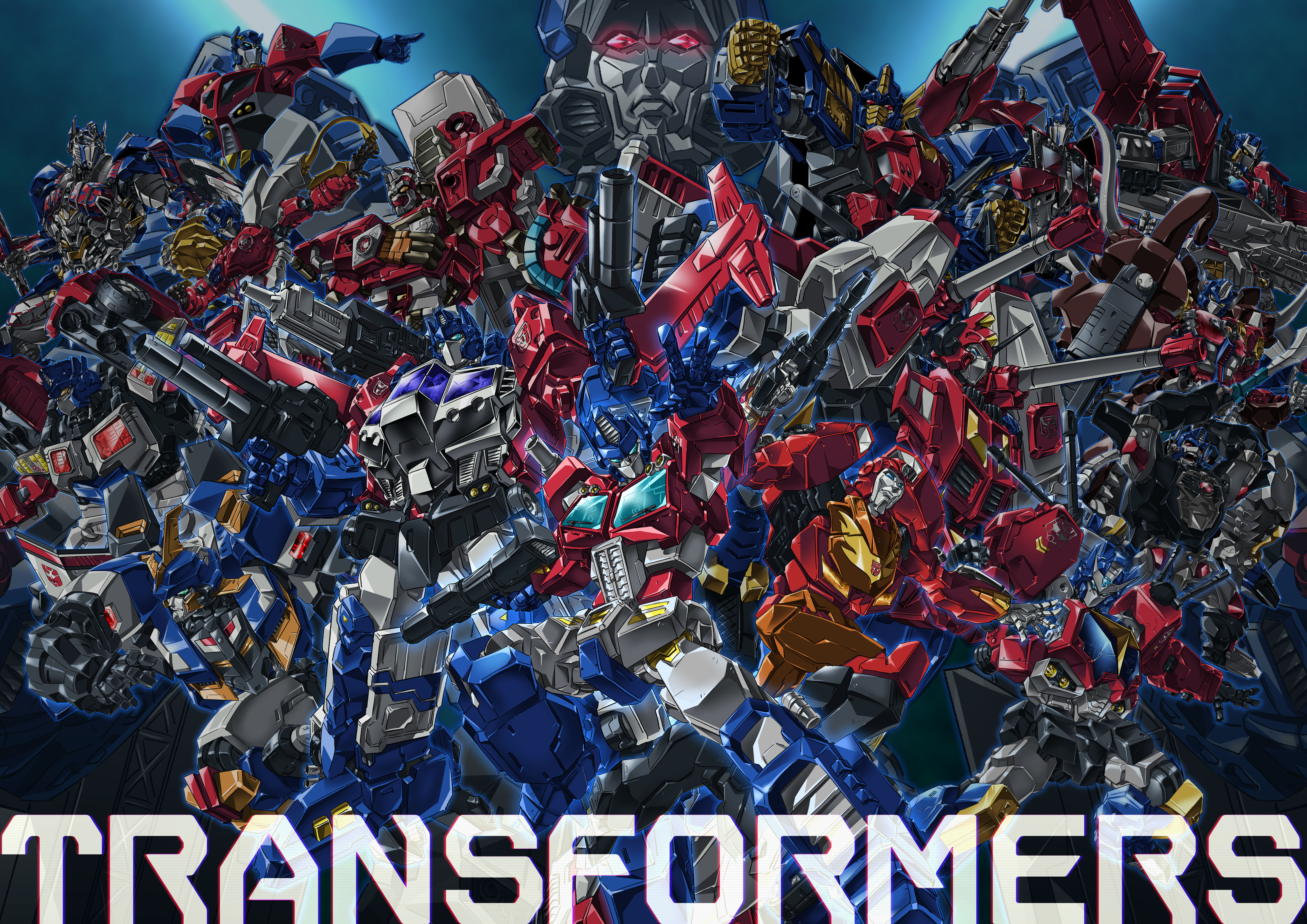 1980s_(style) 1990s_(style) 6+boys absurdres armor autobot beast_wars beast_wars:_transformers beast_wars_ii beast_wars_neo big_convoy blue_background blue_eyes cannon clenched_hand copyright_name crossover dai_atlas fighting_stance fortress_maximus full_body ginrai_(transformers) glowing glowing_eyes gun headgear highres holding holding_gun holding_sword holding_weapon huge_weapon insignia lio_convoy looking_at_viewer looking_away machine machinery male_focus maximal mecha mechanical_wings multiple_boys no_humans oldschool omega_prime open_mouth optimus_primal optimus_prime optimus_prime_(animated) paintedmike personification red_eyes retro_artstyle robot rodimus_prime size_difference standing star_saber_(transformers) sword teeth transformers transformers:_age_of_extinction transformers:_return_of_convoy transformers:_the_headmasters transformers_(live_action) transformers_animated transformers_armada transformers_car_robots transformers_cybertron transformers_energon transformers_prime transformers_super-god_masterforce transformers_unicron_trilogy transformers_victory transformers_zone weapon wings yellow_eyes
