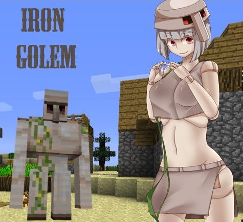 bob_cut iron_golem_(minecraft) loincloth lowres minecraft plant red_eyes smile vines