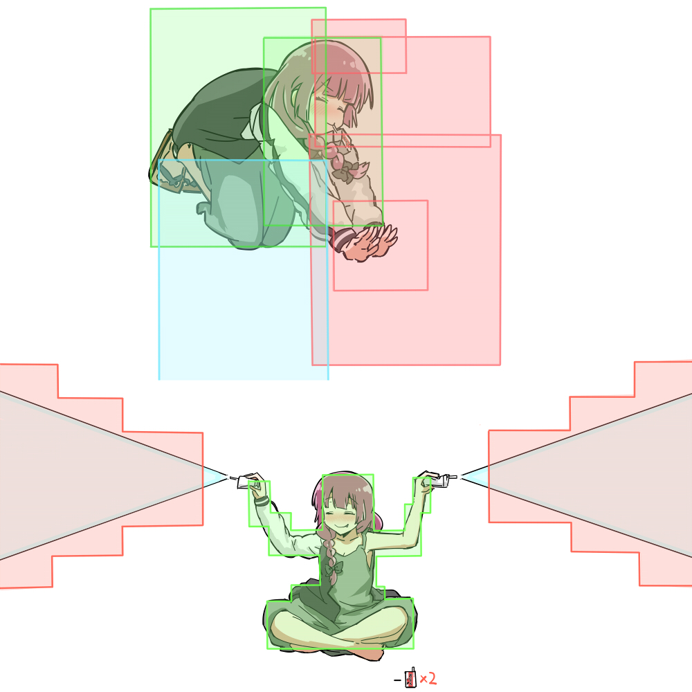 1girl arima_miyako black_bow black_jacket black_nails bocchi_the_rock! bow braid commentary_request crossed_legs dress fighting_game geta green_dress hair_over_shoulder hiroi_kikuri hitbox hokuto_no_ken hokuto_ujou_hagan_ken jacket melty_blood multicolored_jacket purple_hair simple_background single_braid sitting toki_(hokuto_no_ken) torako_(toramaru) tsukihime two-tone_jacket white_background