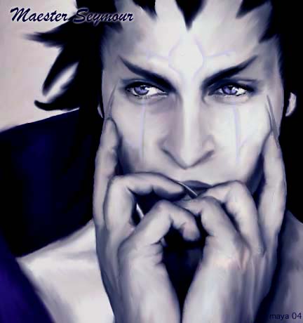 00s 1boy blue_eyes blue_hair blue_theme facial_mark final_fantasy final_fantasy_x fingernails long_fingernails lowres male_focus matching_hair/eyes realistic seymour_guado solo