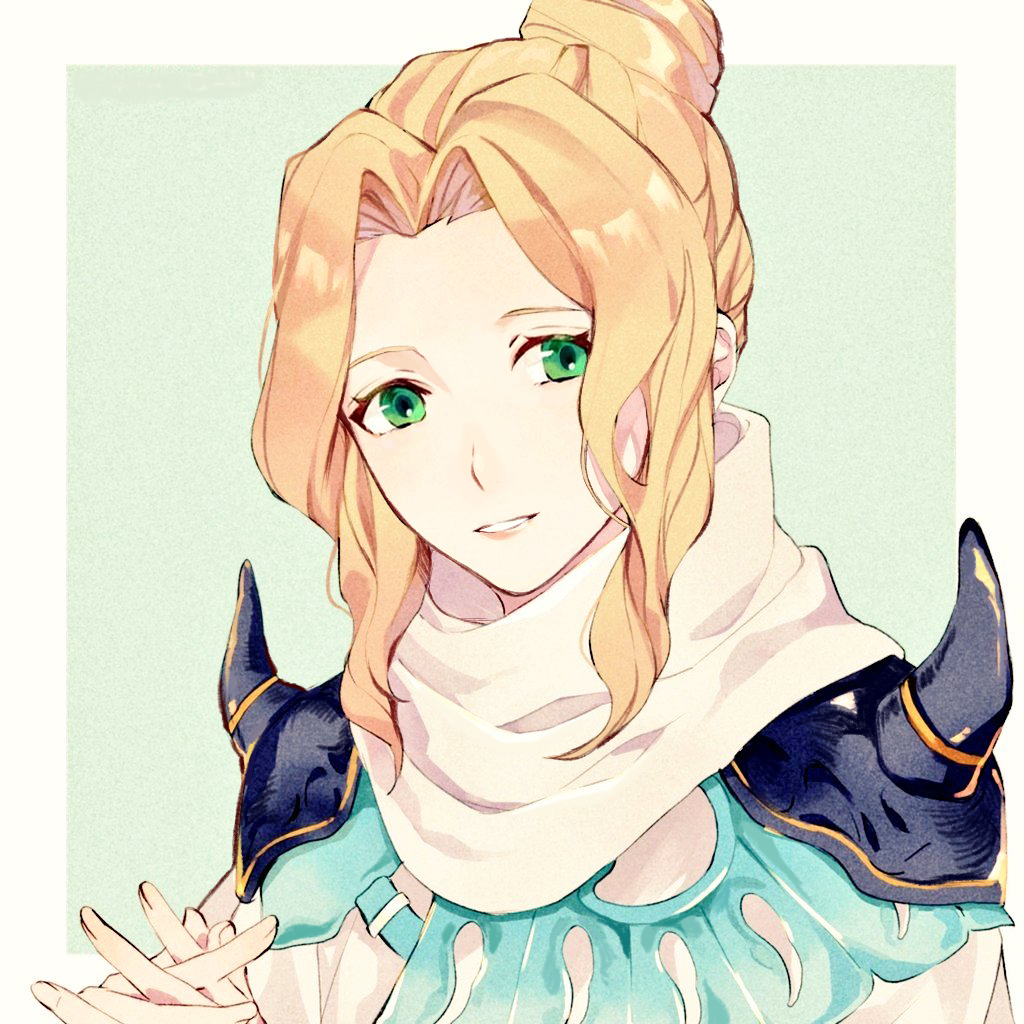 1girl blonde_hair final_fantasy final_fantasy_iv final_fantasy_iv:_the_after_years green_eyes looking_at_viewer medium_hair rosa_farrell smile solo yawai_tofu
