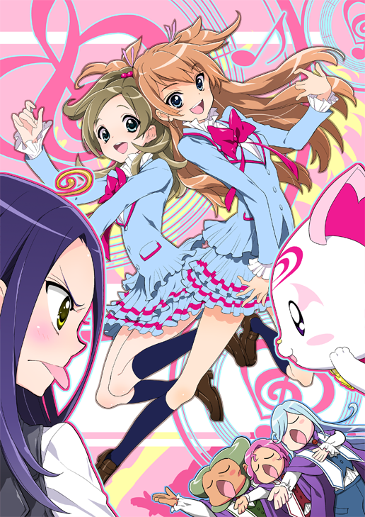 10s 3boys 3girls :o :p angry baritone baritone_(suite_precure) bassdrum black_socks blue_eyes blue_hair blue_shirt bow brown_hair cat closed_eyes facial_hair falsetto_(suite_precure) g-clef_(suite_precure) green_eyes green_facial_hair grey_hair hair_bobbles hair_ornament half_updo houjou_hibiki hummy_(suite_precure) kneehighs kurokawa_eren loafers long_hair minamino_kanade multiple_boys multiple_girls music pink_bow pink_hair precure purple_hair school_uniform seiren_(suite_precure) shirt shoes singing socks suite_precure tongue tongue_out two_side_up yellow_eyes zooya
