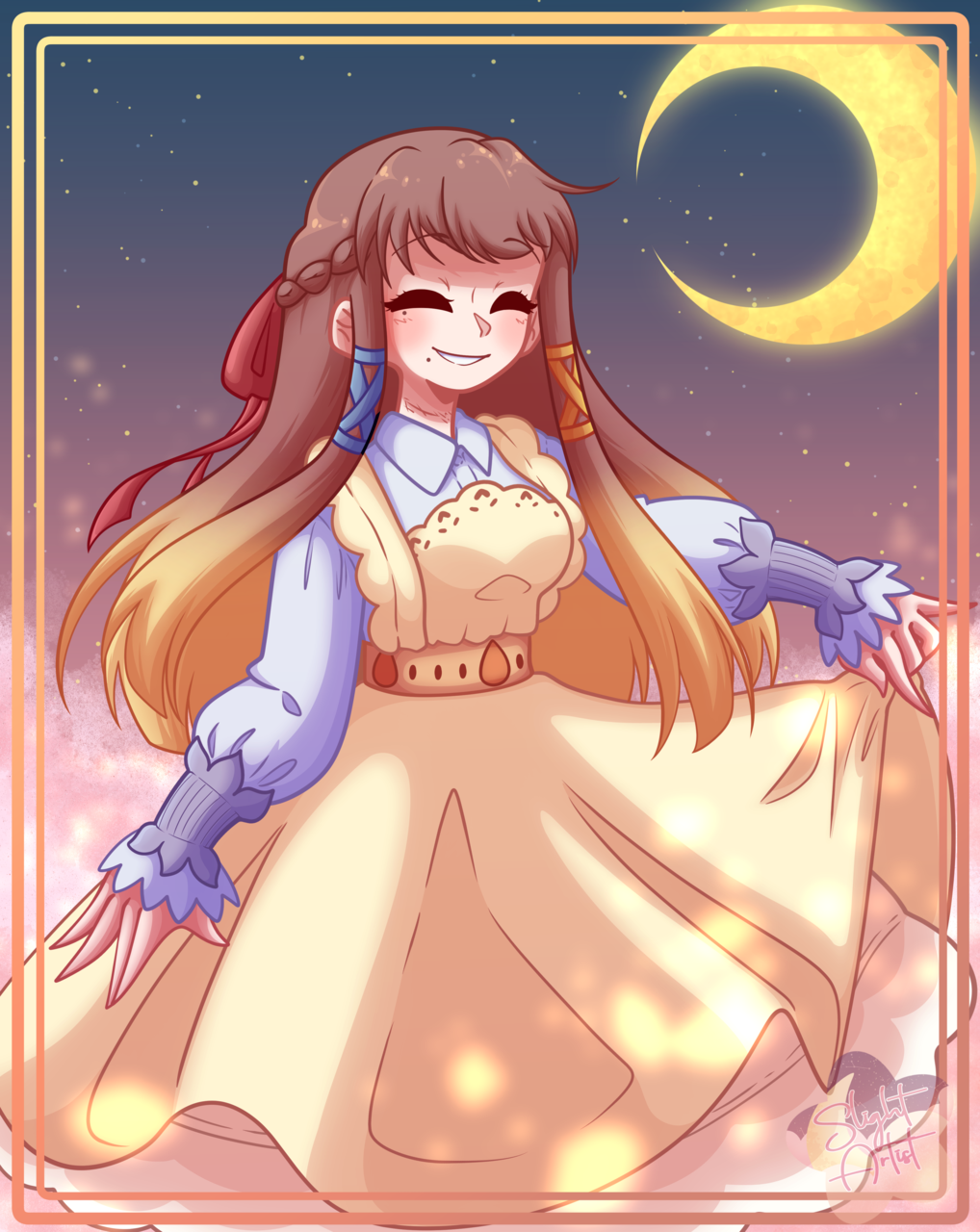 1girl anne_louise_gardner_(slightartist) blonde_hair breasts brown_hair closed_eyes half_moon highres large_breasts moon multicolored_hair night non-web_source one_piece original skinny slightartist