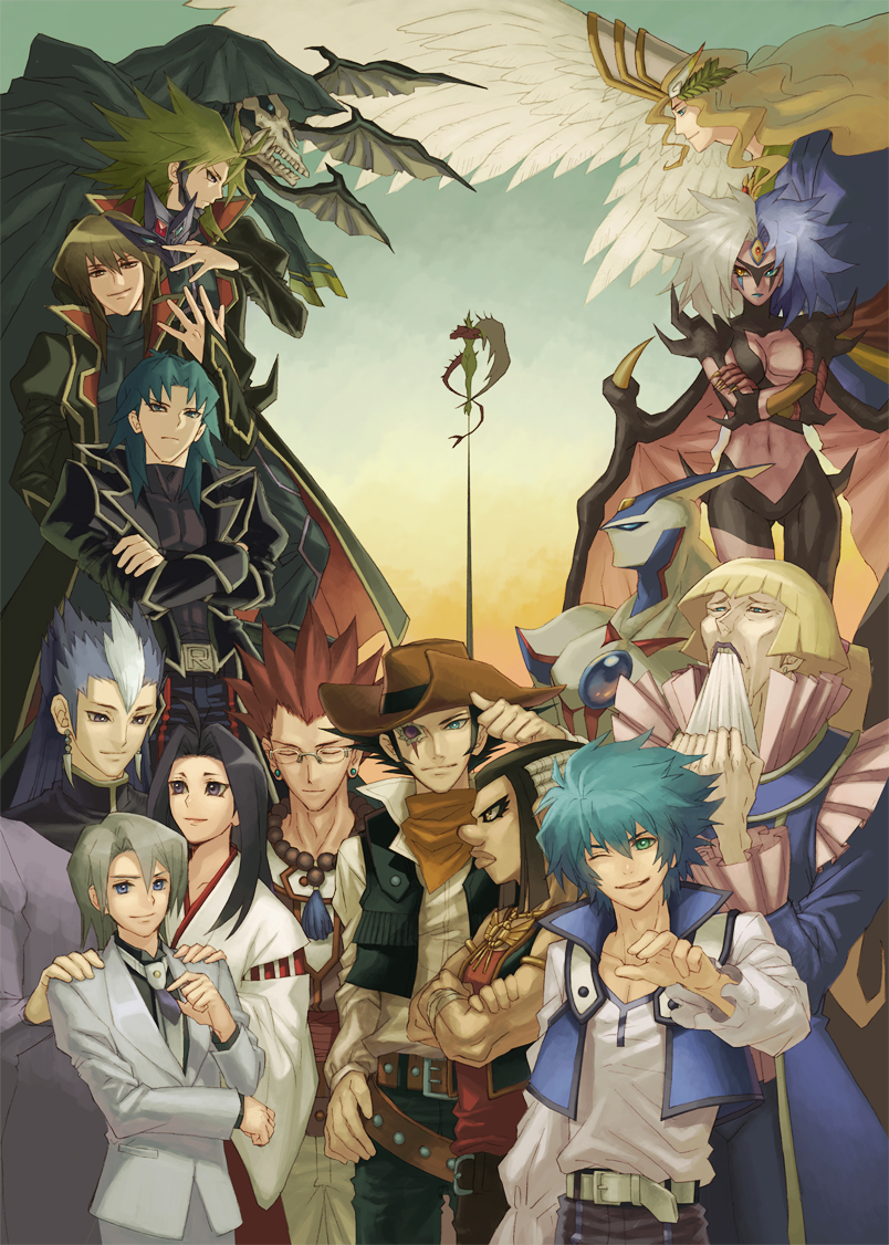 6+boys angel angel_wings bad_id bad_pixiv_id brother_and_sister chronos_de_mediz cronos_de_medici darkness_(yu-gi-oh!_gx) demon duel_monster edo_phoenix elemental_hero_flame_wingman elemental_hero_neos everyone formal_clothes fujiwara_yuusuke hand_on_own_hip honest_(yu-gi-oh!) jewelry johan_andersen male_focus marufuji_ryo multiple_boys necklace obelisk_blue_uniform saio_takuma siblings spiked_hair suit tea_(retroz) tenjouin_fubuki wings yu-gi-oh! yu-gi-oh!_gx yubel