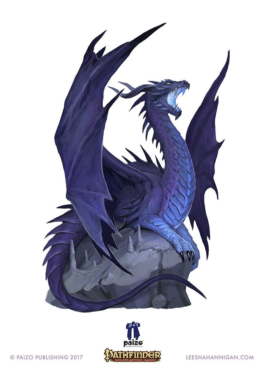 animal_focus artist_name blue_scales claws company_name copyright_name dragon from_side full_body highres horns leesha_hannigan monster no_humans official_art on_rock open_mouth pathfinder scales sharp_teeth simple_background solo tail teeth watermark web_address western_dragon white_background wings