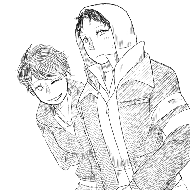 alex_mercer bad_id bad_pixiv_id brother_and_sister dana_mercer greyscale monochrome one_eye_closed prototype_(game) short_hair siblings wojumi