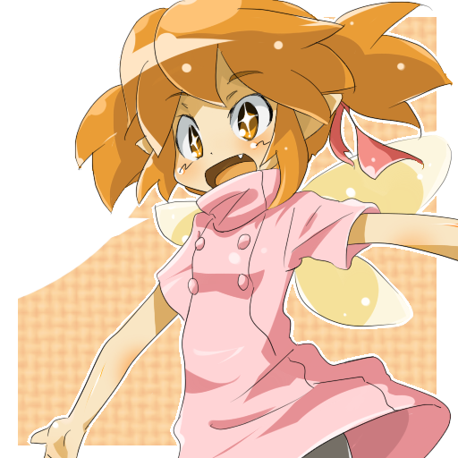 ce-tan fairy fang kakikukeko open_mouth orange_hair os-tan pantyhose solo twintails wings