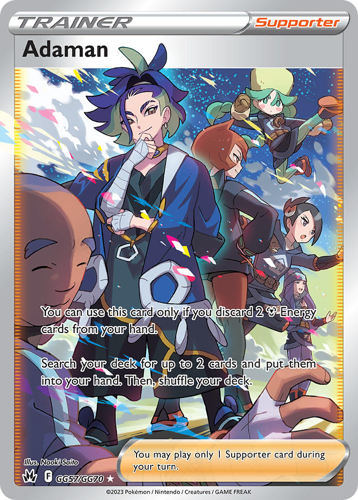 3boys 3girls :o adaman_(pokemon) arezu_(pokemon) artist_name bandaged_arm bandaged_hand bandages black_eyes black_hair blue_hair blue_jacket blue_sky blush blush_stickers braid brown_eyes brown_gloves card_(medium) character_name closed_eyes closed_mouth cloud company_name copyright_name copyright_notice dark-skinned_male dark_skin day diamond_clan_outfit earrings english_text eyelashes flying_kick gloves green_eyes green_hair hair_ornament hand_on_own_chin hand_on_own_hip iscan_(pokemon) jacket jewelry kicking mai_(pokemon) medium_hair melli_(pokemon) multicolored_hair multiple_boys multiple_girls nintendo official_art open_clothes open_jacket outdoors pokemon pokemon_card pokemon_legends:_arceus pokemon_tcg red_eyes red_hair sabi_(pokemon) saitou_naoki short_hair sky smile standing third-party_source trading_card two-tone_hair