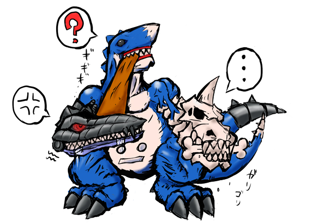 deltamon digimon digimon_(creature) multiple_tails sharp_teeth skull tail teeth