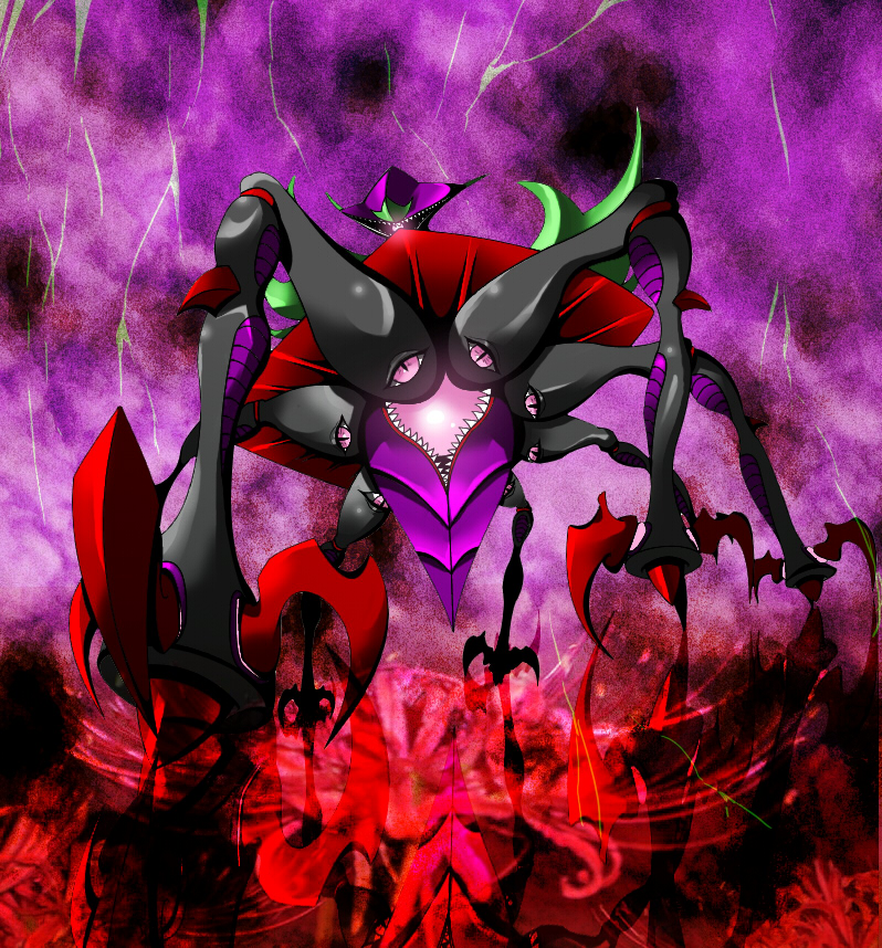 claws digimon digimon_(creature) looking_at_viewer monster ogudomon pink_eyes sharp_teeth solo storm teeth