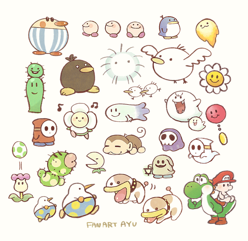 ayu_(mog) baby_mario balloon boo_(mario) boo_guy boots bumpty burt_(yoshi&#039;s_island) coin collage collar crazee_dayzee egg egg_plant_(yoshi&#039;s_island) flower fuzzy_(yoshi&#039;s_island) goonie grim_leecher grinder_(mario) gusty lantern lantern_ghost lava_bubble mario mario_(series) mask milde musical_note nintendo nipper_plant poochy_(yoshi&#039;s_island) raven_(yoshi&#039;s_island) robe shy_guy super_mario_world_2:_yoshi&#039;s_island yoshi yoshi&#039;s_island yoshi_egg