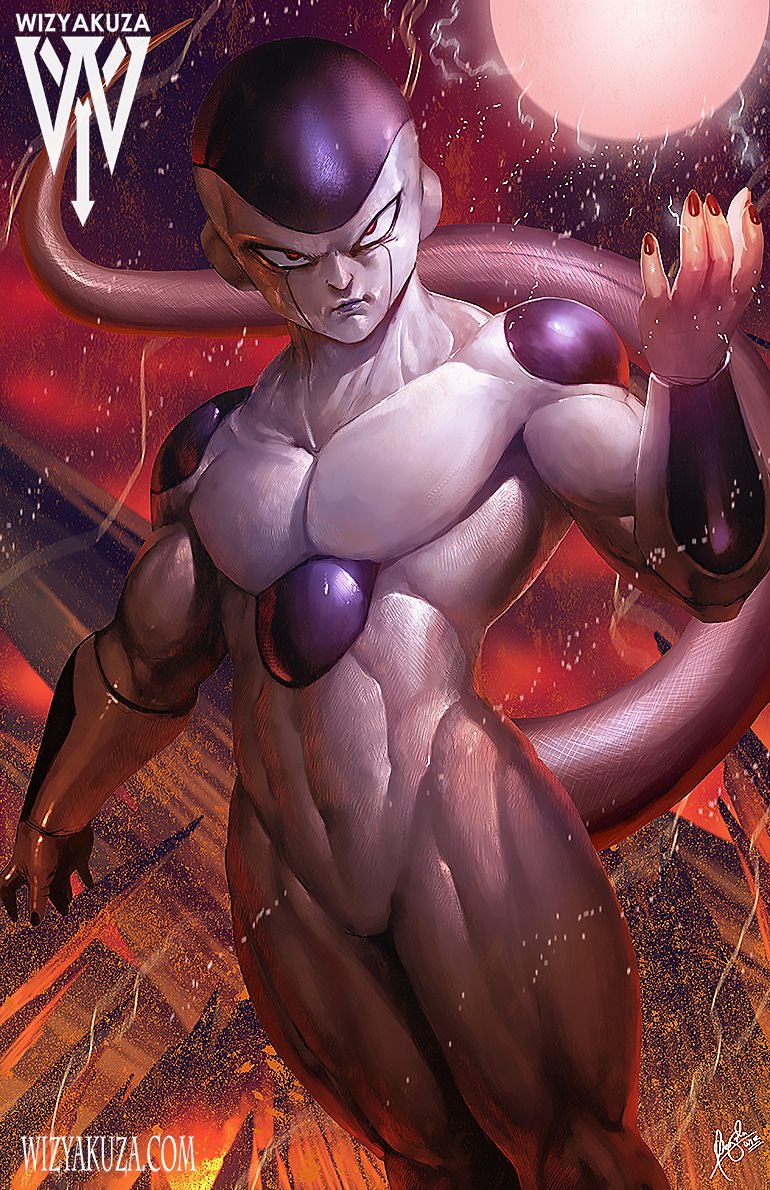 1boy artist_name dragon_ball dragonball_z energy_ball final_form_frieza frieza male_focus muscular red_eyes signature solo tail watermark web_address wizyakuza
