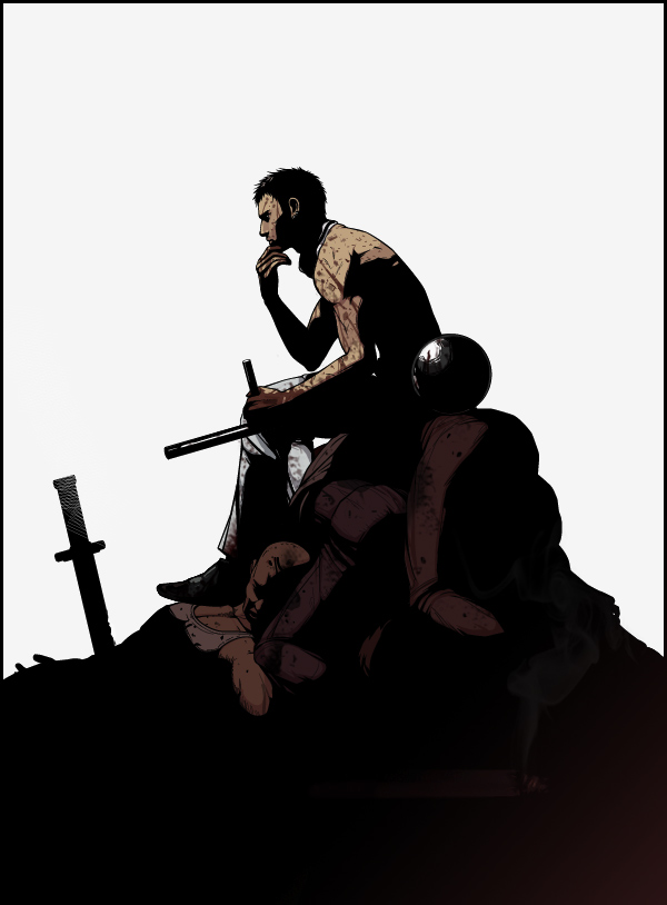 blood east_blue exb gin_(one_piece) injury male_focus one_piece pile topless_male sitting sword tonfa unconscious weapon