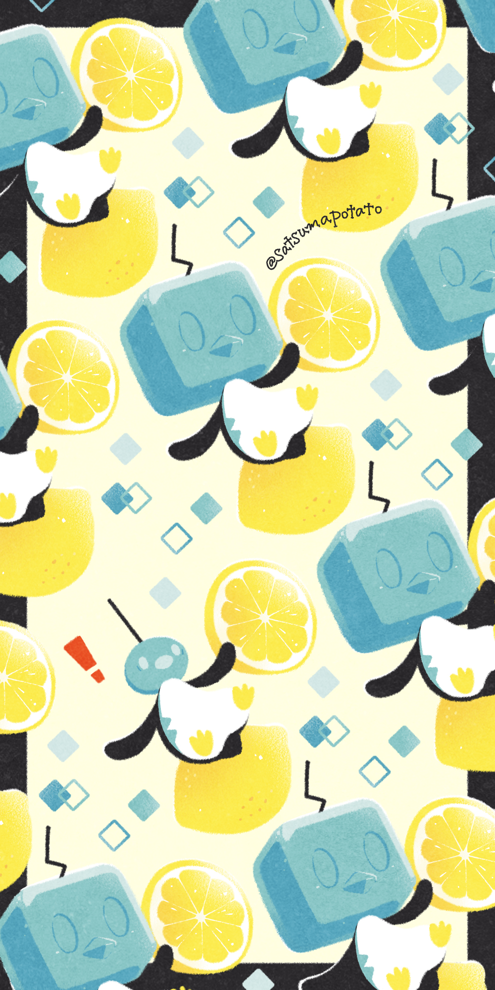 ! arm_up bird black_border border eiscue eiscue_(ice) eiscue_(noice) food fruit gen_8_pokemon highres lemon lemon_slice nintendo no_humans penguin pokemon pokemon_(creature) satsumapotato twitter_username