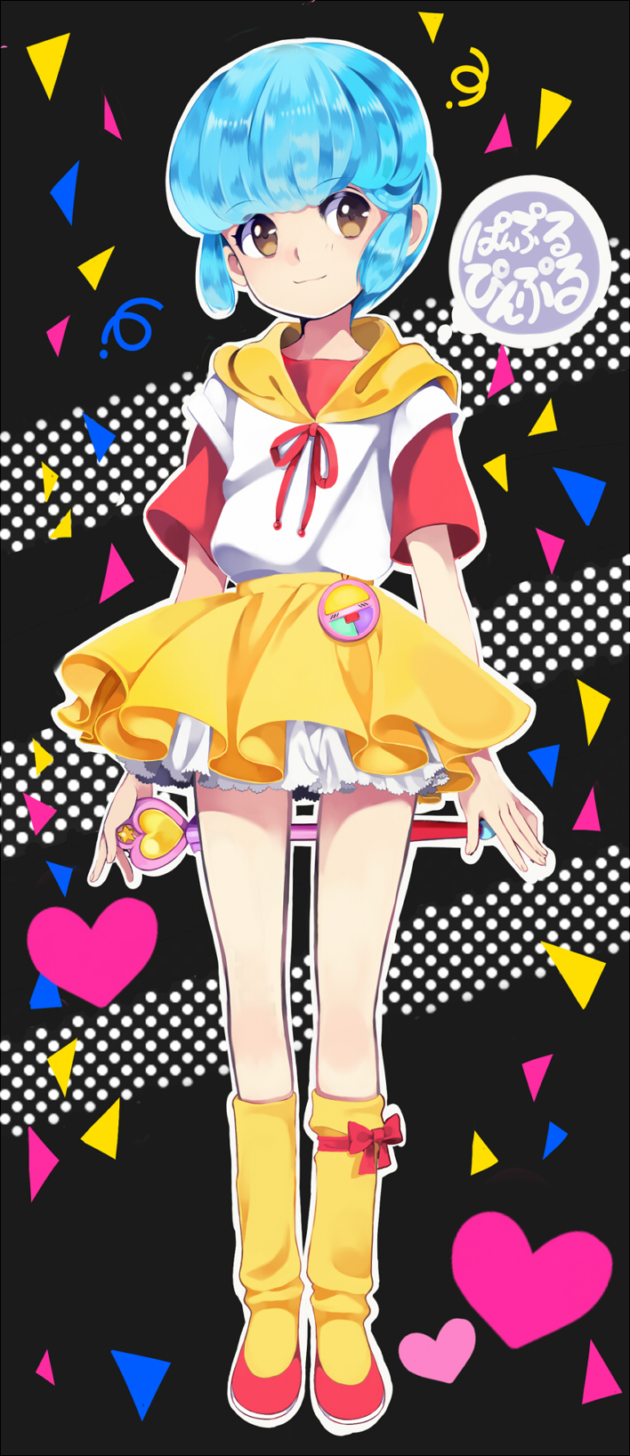 1girl blue_hair brown_eyes female_focus full_body highres hood hoodie loose_socks mahou_no_tenshi_creamy_mami morisawa_yuu neko_(natsuiroclassic) shoes short_hair skirt smile socks solo