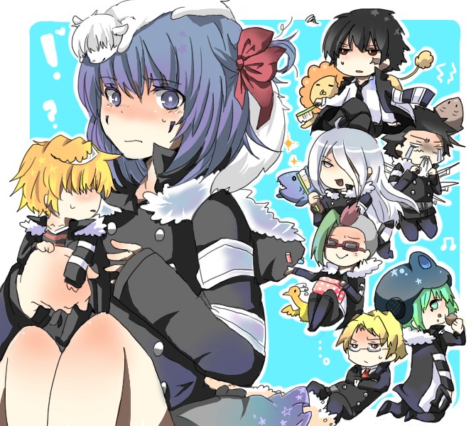 6+boys bad_id bad_pixiv_id belphegor_(reborn) black_hair blonde_hair blue_eyes blue_hair fran_(reborn) hair_over_eyes katekyo_hitman_reborn! levi_a_thon long_hair lussuria lussuria_(reborn) male_focus mammon_(reborn) mb999 multiple_boys short_hair smile striped superbi_squalo tiara xanxus