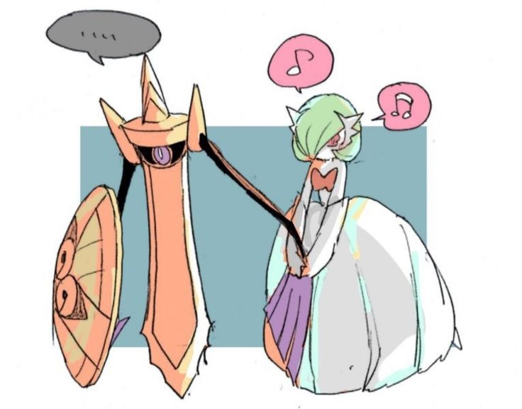 ... aegislash apios bad_id bad_pixiv_id bob_cut dress elbow_gloves gardevoir gen_3_pokemon gen_6_pokemon gloves green_hair holding holding_shield mega_gardevoir mega_pokemon musical_note nintendo one-eyed pink_eyes pokemon pokemon_(creature) purple_eyes shield sword weapon white_dress white_gloves