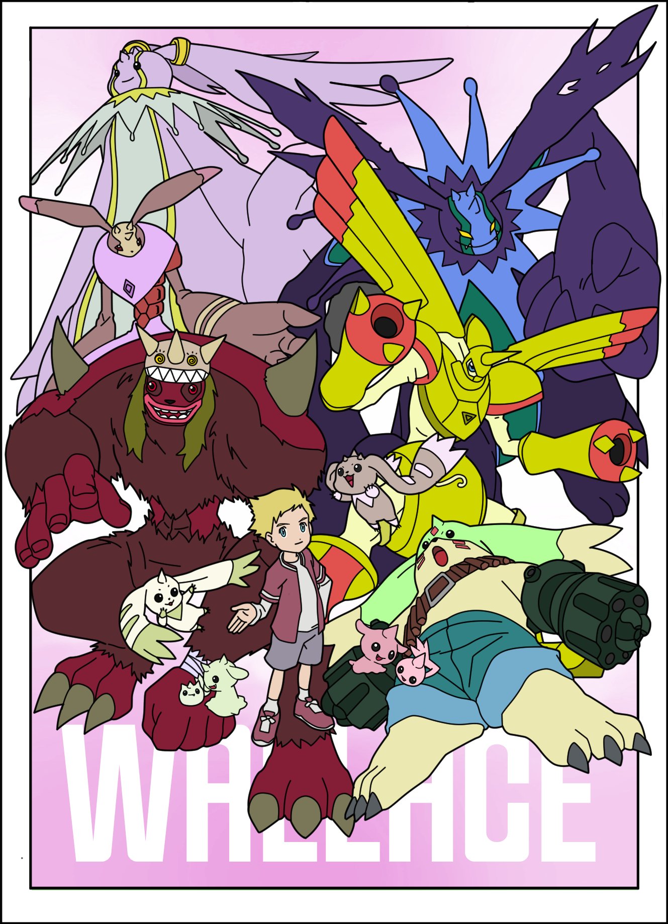 andiramon blonde_hair cherubimon cherubimon_(vice) cherubimon_(virtue) chocomon cocomon digimon digimon_(creature) evolutionary_line gargomon gummymon highres horns looking_at_viewer lopmon rapidmon_(armor) terriermon wallace_(digimon) wendimon zerimon