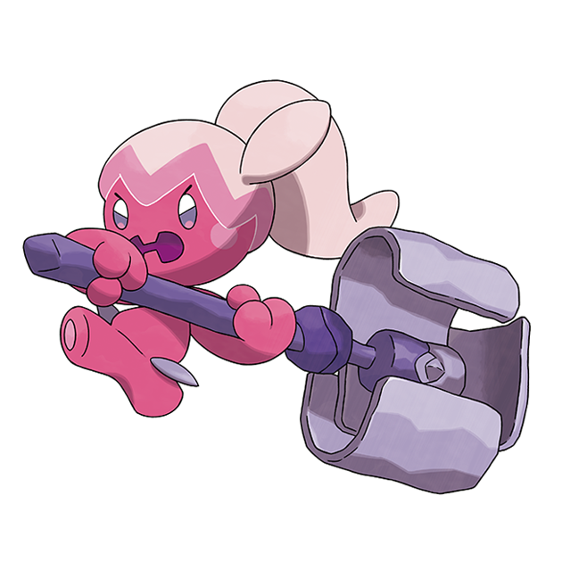 artist_request full_body hammer holding holding_hammer nintendo official_art open_mouth outline pokemon pokemon_(creature) pokemon_focus pokemon_sv ponytail solo third-party_source tinkatuff transparent_background white_outline
