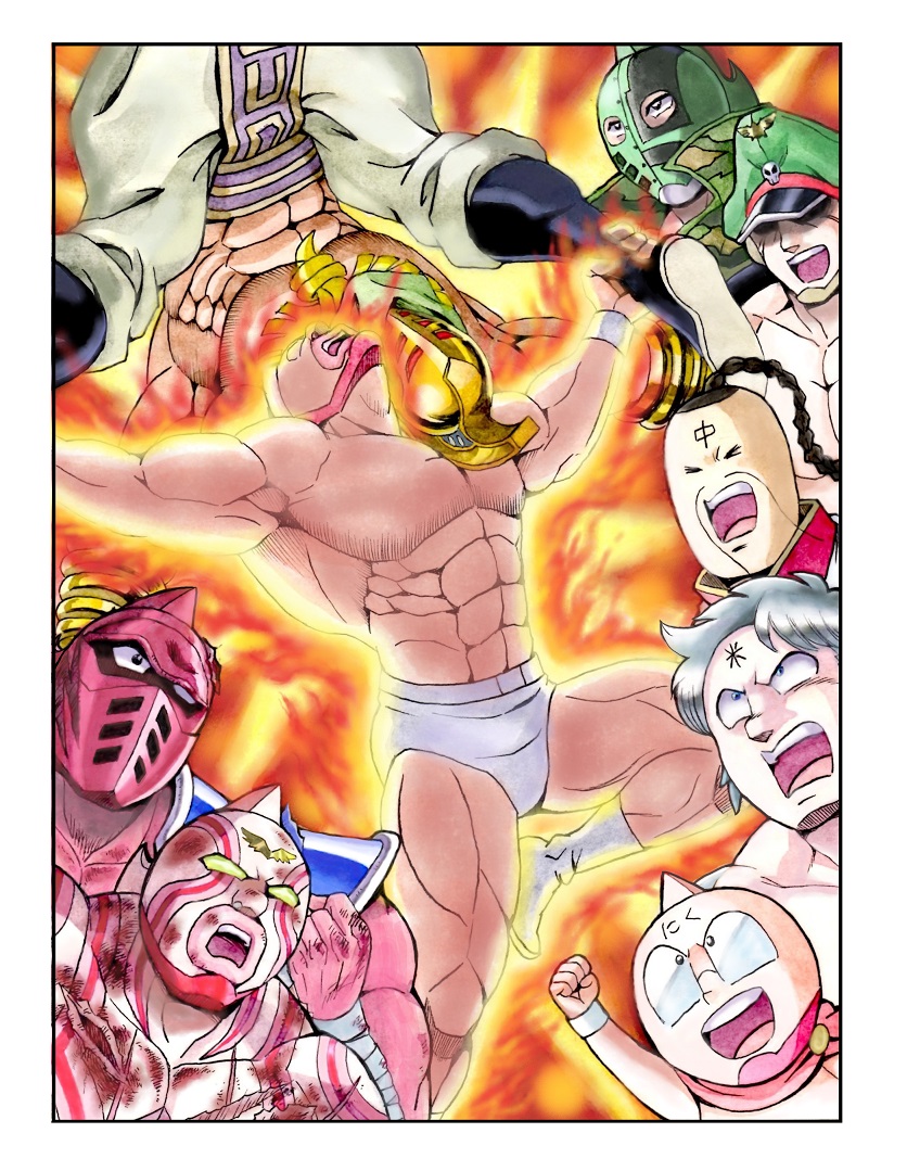 6+boys alexandria_meat fire kinniku_ataru kinniku_buster kinniku_suguru kinnikuman kinnikuman_big_body kinnikuman_soldier kinnikuman_super_phoenix multiple_boys panties terriermon twitter underwear white_panties