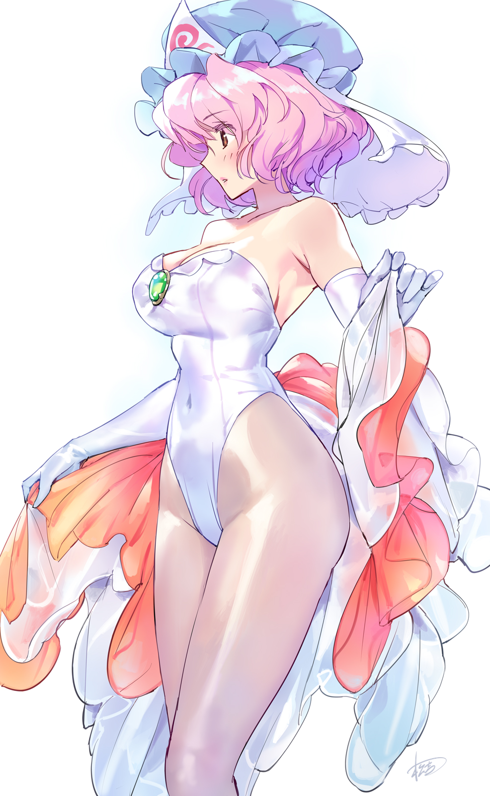 1girl alternate_costume breasts commission cosplay gen_1_pokemon goldeen goldeen_(cosplay) highres large_breasts matsuda_(matsukichi) misty_(pokemon) misty_(pokemon)_(cosplay) nintendo pantyhose pixiv_commission pokemon pokemon_(anime) pokemon_(classic_anime) pokemon_ep043 saigyouji_yuyuko touhou