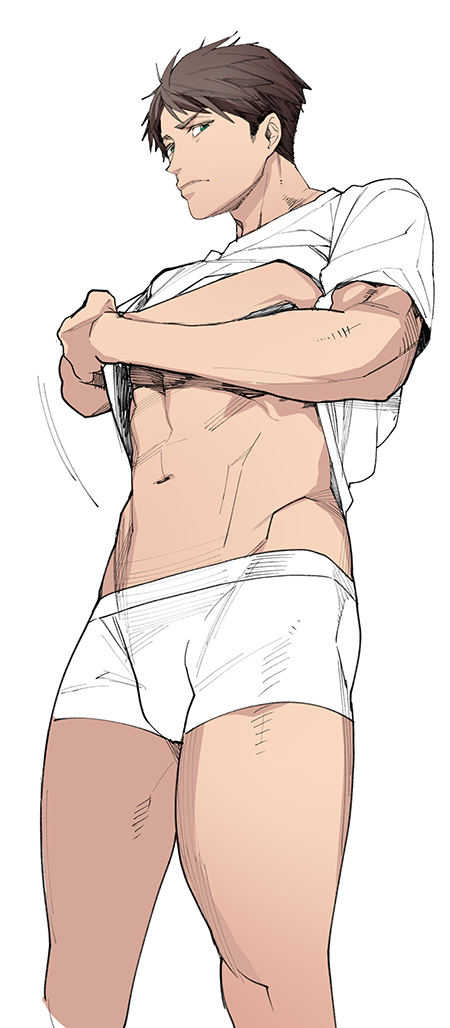 10s 1boy black_hair brown_hair free! green_eyes male_focus megumi-square muscular short_hair solo underwear yamazaki_sousuke