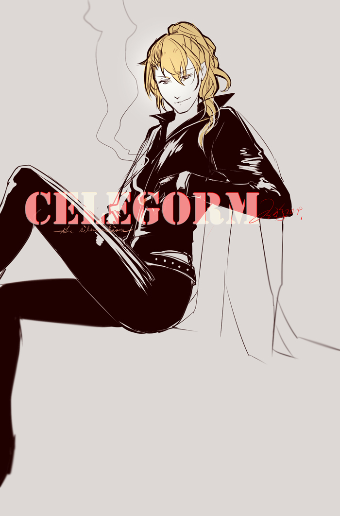 1boy blonde_hair celegorm character_name closed_mouth collar elf english_text eyelashes looking_at_viewer male_focus pixiv_id_2189883 pointy_ears prince sitting solo the_silmarillion title tolkien&#039;s_legendarium