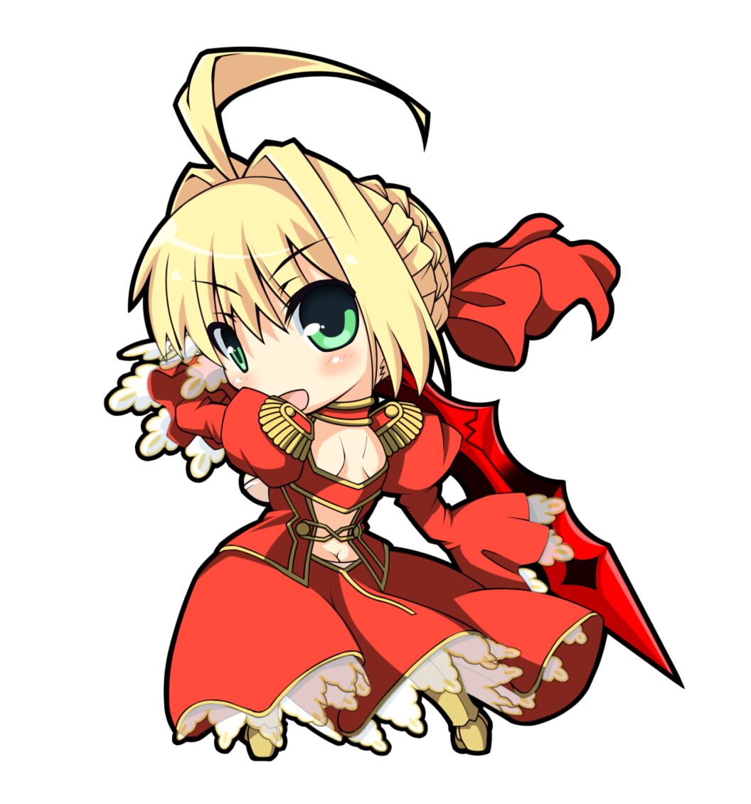 10s 1girl aestus_estus ahoge backless_dress backless_outfit blonde_hair boots butt_crack chibi dress epaulettes fate/extra fate_(series) female_focus grafity7 green_eyes hair_ribbon high_heel_boots high_heels long_hair looking_back nero_claudius_(fate) nero_claudius_(fate/extra) puffy_sleeves red_dress ribbon solo sword take_tonbo type-moon updo weapon