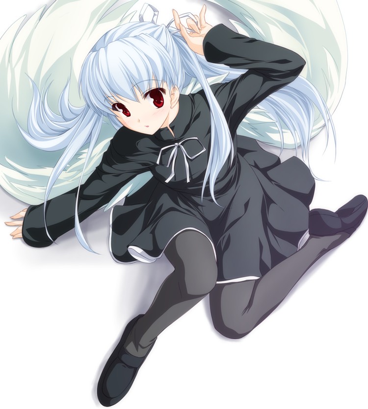 angelos_armas blue_hair henri pantyhose red_eyes simple_background solo tagme tenmaso white_background