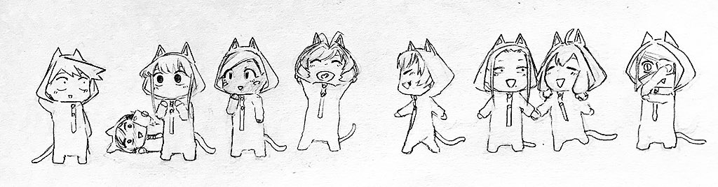 1other 2boys 6+girls animal_costume animal_ears ayatak0517 black_eyes black_hair blonde_hair blush brown_hair cat_costume cat_ears cat_tail cellphone drooling eyepatch green_hair greyscale happy komi-san_wa_komyushou_desu komi_shouko long_hair manbagi_rumiko monochrome multiple_boys multiple_girls nakanaka_omoharu onemine_nene onigashima_akako osana_najimi_(komi-san_wa_komyushou_desu) otori_kaede phone pink_hair red_hair short_hair simple_background smartphone smile tadano_hitohito tail taking_picture white_background yamai_ren yellow_eyes