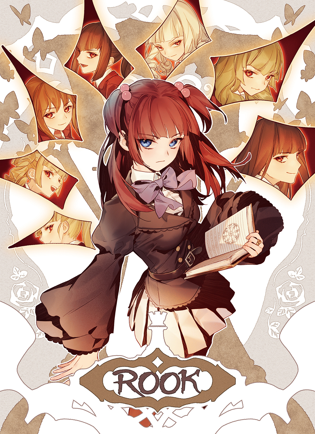 6+girls aluce asmodeus_(umineko) beelzebub_(umineko) belphegor_(umineko) blonde_hair blue_eyes book bow bowtie chess_piece drill_hair hair_bobbles hair_ornament highres holding holding_book jewelry juliet_sleeves leviathan_(umineko) long_sleeves looking_at_viewer lucifer_(umineko) mammon_(umineko) medium_hair multiple_girls necktie pleated_skirt ponytail puffy_sleeves red_eyes red_hair ring rook_(chess) satan_(umineko) serious sidelocks skirt stakes_of_purgatory standing two_side_up umineko_no_naku_koro_ni ushiromiya_ange white_hair white_skirt