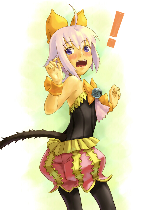 ! 1girl bad_id bad_pixiv_id bell cat_tail female_focus final_fantasy final_fantasy_crystal_chronicles final_fantasy_crystal_chronicles:_echoes_of_time pink_hair senri sherlotta shigumo_(shigeru) solo surprised tail