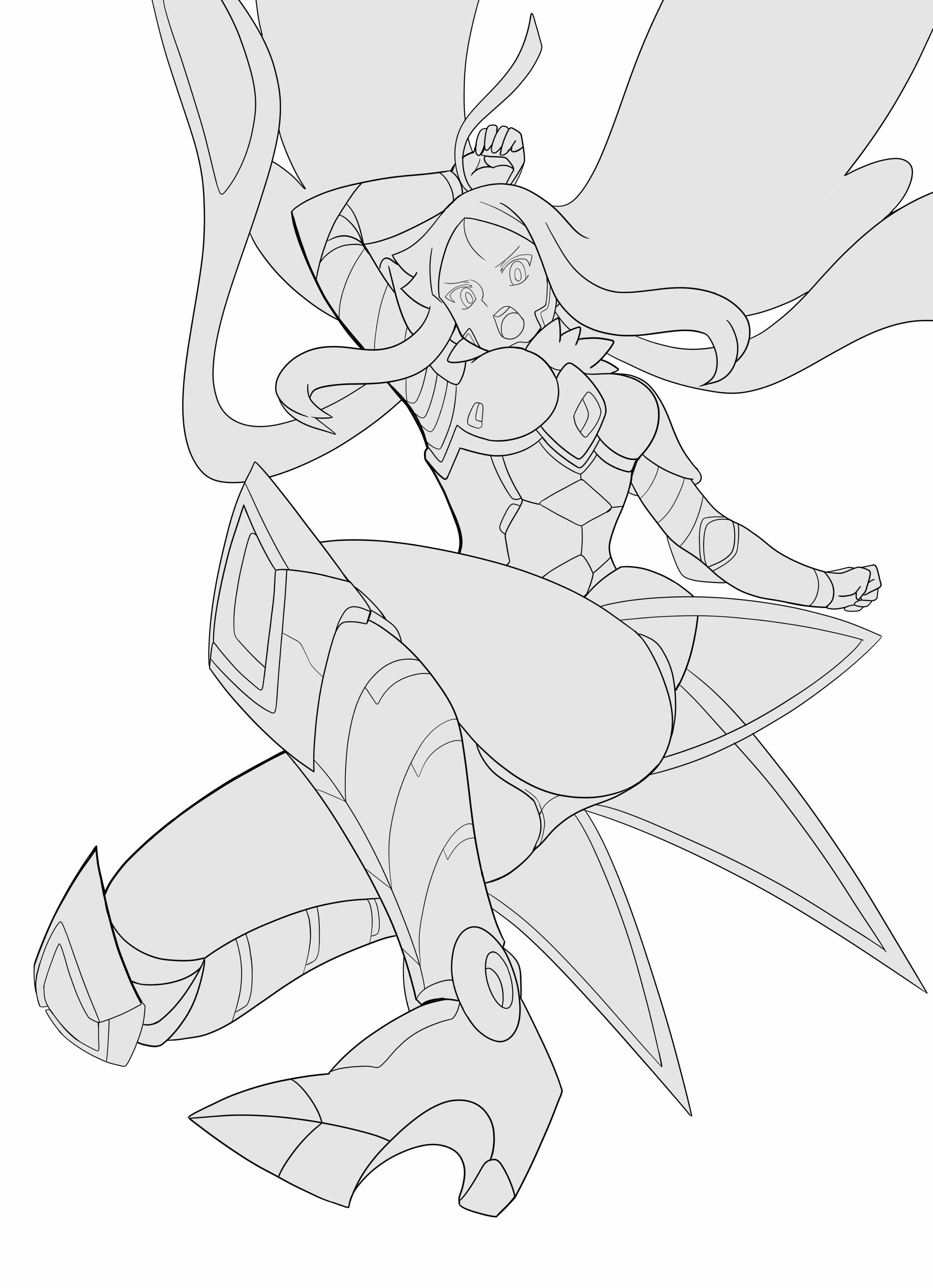 1girl absurdres armor armored_boots armored_gloves armored_leotard ass boots breasts bug digimon digimon_(creature) digimon_story:_cyber_sleuth digimon_story:_cyber_sleuth_hacker's_memory female_focus fur_collar gloves gluteal_fold helmet high_heels highres hudiemon leotard long_hair medium_breasts open_mouth ph6xeivbgpimggg shoulder_armor solo thick_thighs thighhighs thighs unworn_headwear unworn_helmet wavy_hair