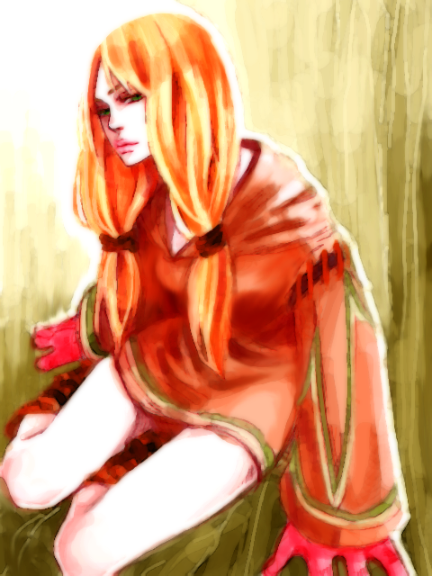 1girl blonde_hair female_focus final_fantasy final_fantasy_tactics geomancer geomancer_(fft) gloves green_eyes long_hair naki_(pixiv2159655) sitting solo