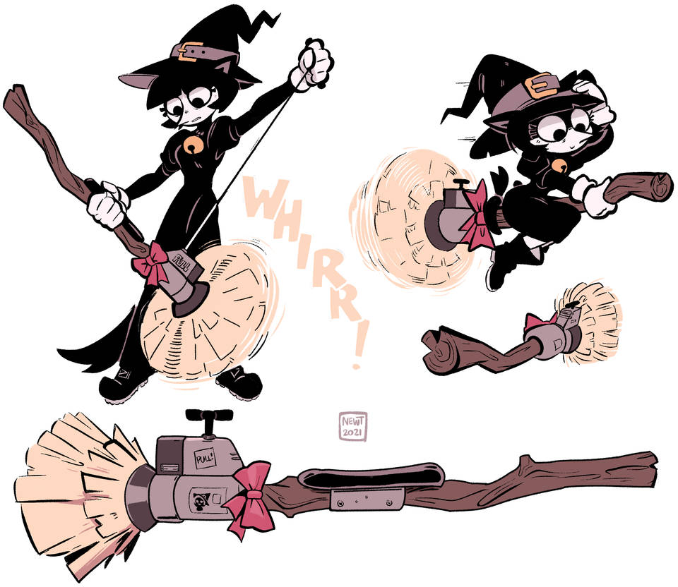 1girl animal_ears broom broom_riding cat_ears cat_girl cat_tail flat_chest flying goth_fashion hat holding holding_broom katya_(newtype_hero) mechanical_broom newtype_hero original tail witch witch_hat