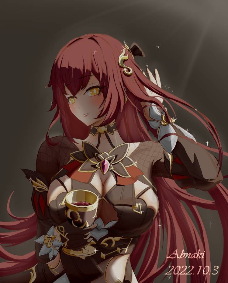 1girl abnaki artist_name black_dress breasts brown_hair chalice cleavage commentary_request cup dated dress drinking_glass eden_(honkai_impact) holding holding_cup honkai_(series) honkai_impact_3rd large_breasts long_hair looking_at_viewer smile solo upper_body very_long_hair wine_glass yellow_eyes