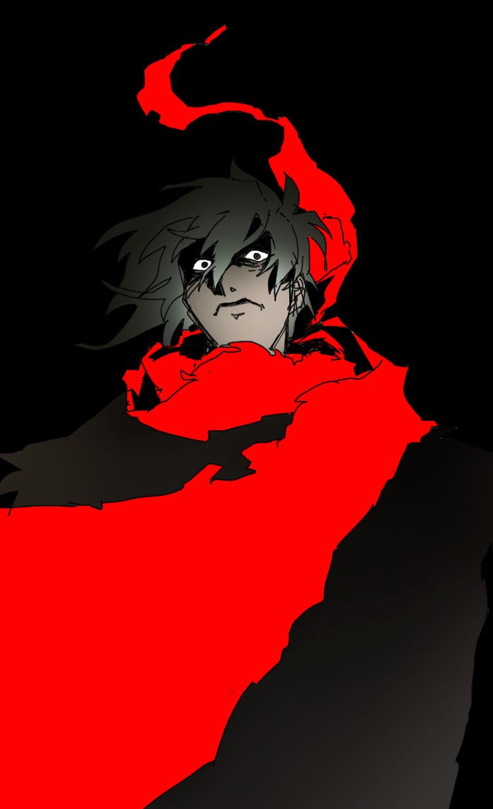 1boy aayes19 black_hair frown getter_robo long_scarf male_focus nagare_ryoma red_scarf red_theme scarf shin_getter_robo short_hair solo wide-eyed