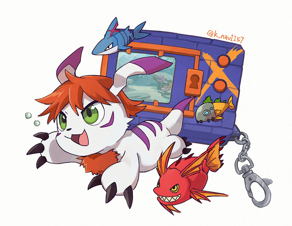 bubble digimon digimon_(creature) fish gomamon gomamon_x-antibody green_eyes sharp_teeth solo teeth v-pet