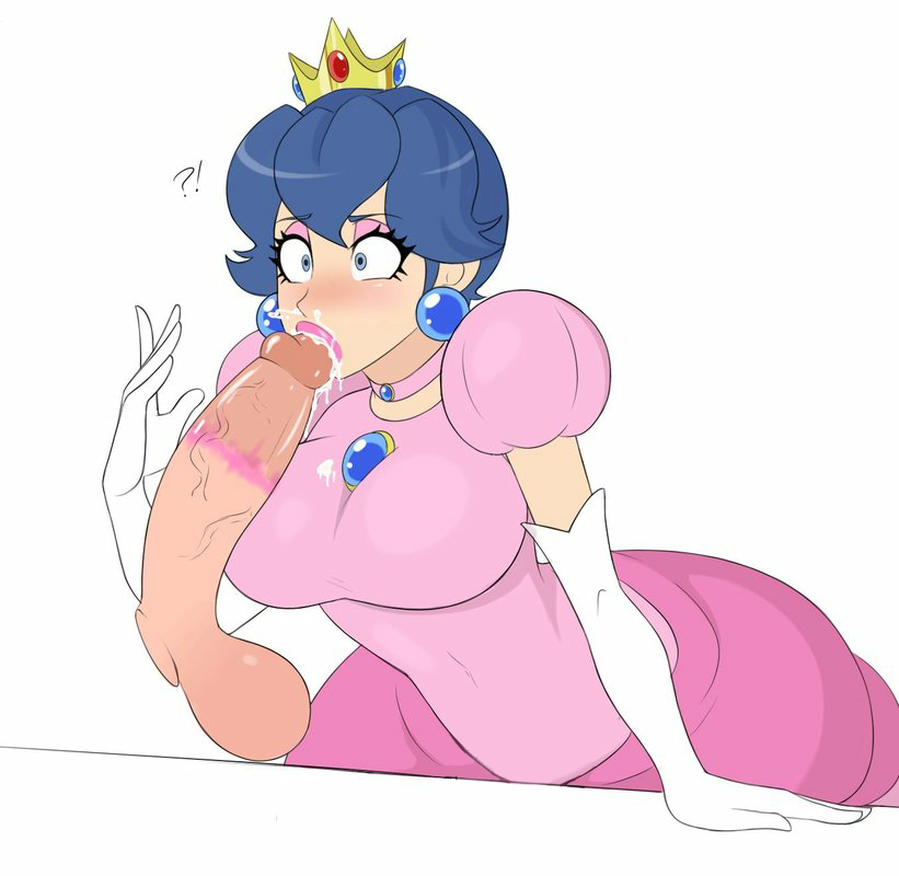 !? 1boy 1girl breasts cosplay crossdressing crossdressing crossover crown cum eyeshadow fellatio fire_emblem genderswap genderswap_(mtf) hetero large_penis lipstick_ring makeup mario_(series) marth_(fire_emblem) nintendo oral penis pink_eyeshadow princess_peach princess_peach_(cosplay) sealguy simple_background super_mario_bros._1 testicles veins veiny_penis white_background
