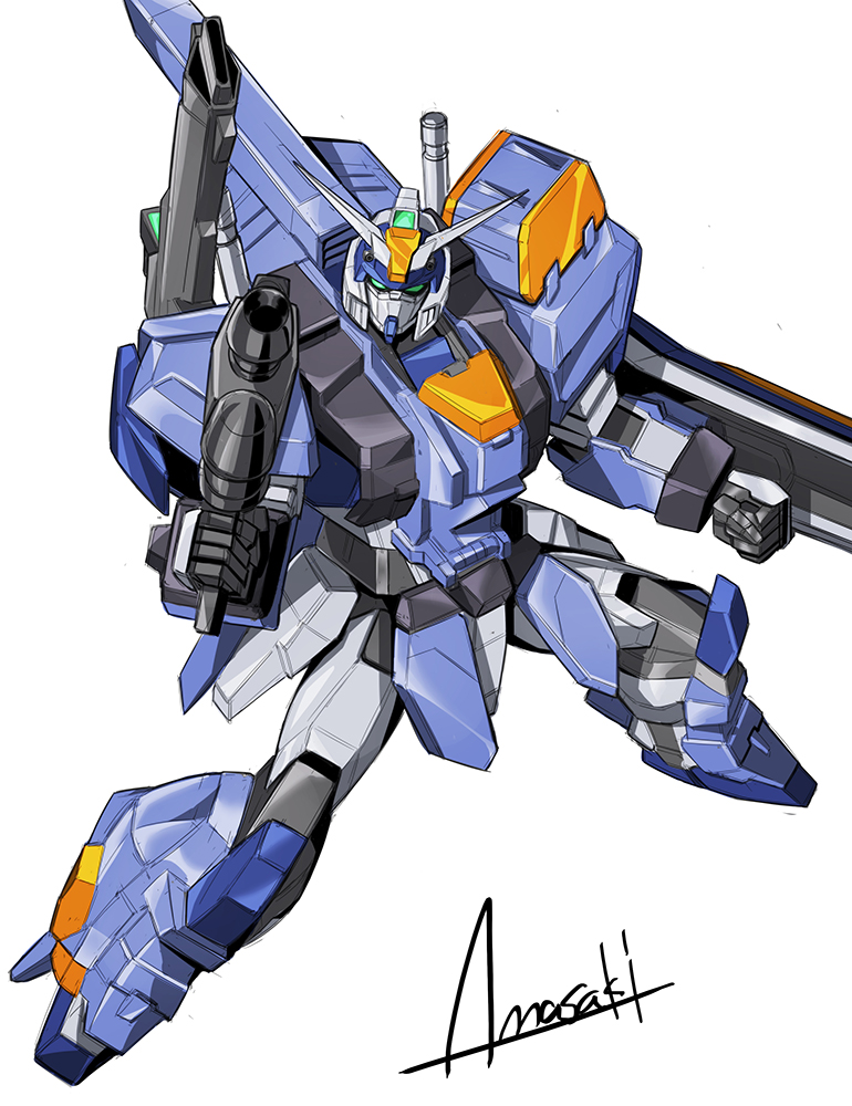 amasaki_yusuke beam_rifle clenched_hand duel_gundam energy_gun green_eyes gun gundam gundam_seed holding holding_gun holding_weapon looking_at_viewer mecha mobile_suit no_humans robot science_fiction shield solo v-fin weapon white_background