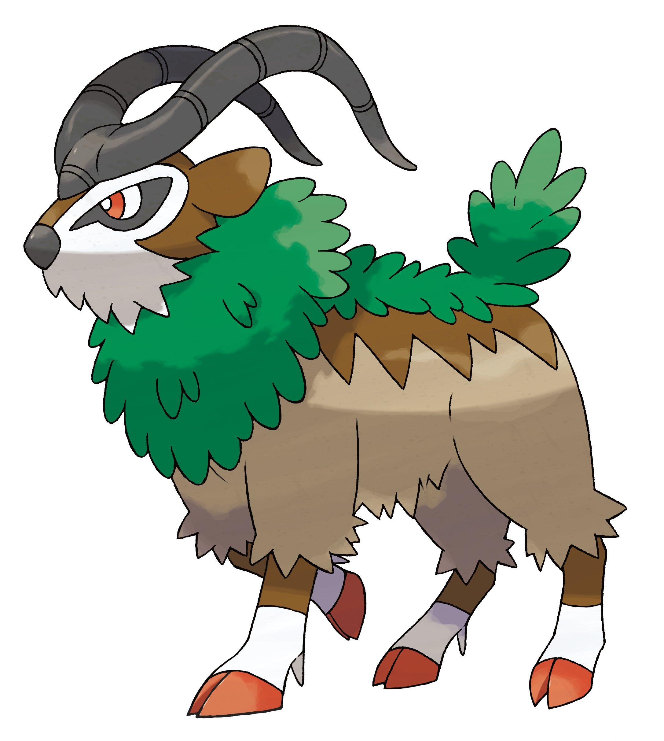 absurdres animal_focus artist_request bright_pupils full_body gen_6_pokemon goat gogoat highres horns nintendo no_humans official_art pokemon pokemon_(creature) pokemon_focus pokemon_xy red_eyes simple_background solo third-party_source white_background white_pupils