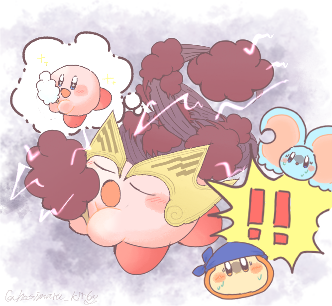 bandana_waddle_dee closed_eyes cloud copy_ability cotton_candy dreaming elfilin food holding holding_cotton_candy holding_food holding_ice_cream hosimaru_kirby ice_cream kirby kirby_(series) kirby_and_the_forgotten_land nintendo open_mouth sleeping storm_tornado_kirby tornado_kirby twitter_username