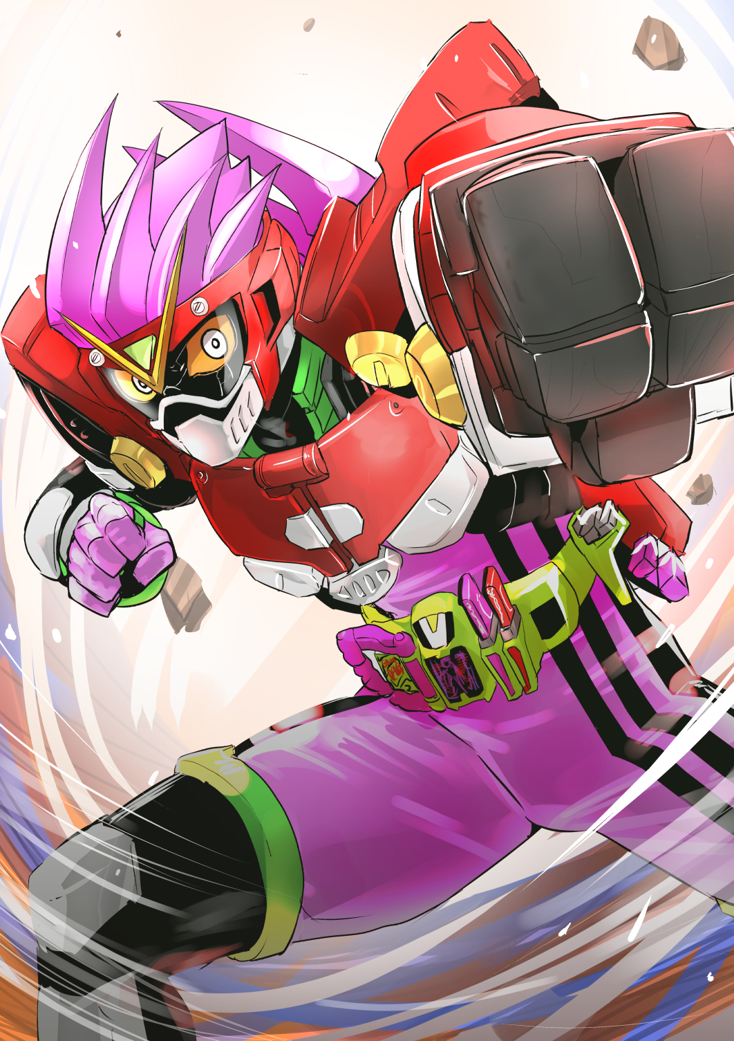 1boy adk-em armor bandai bandai_namco belt breastplate clash_kuro_neko commentary_request gamer_driver gashat gekitotsu_robots_gashat highres ishimori_prod joints kamen_rider kamen_rider_ex-aid kamen_rider_ex-aid_(series) mighty_action_x_gashat punching rider_belt rider_gasat robot robot_action_gamer_level_3 robot_joints shoulder_pads solo tagme toei_company tokusatsu tv_asahi