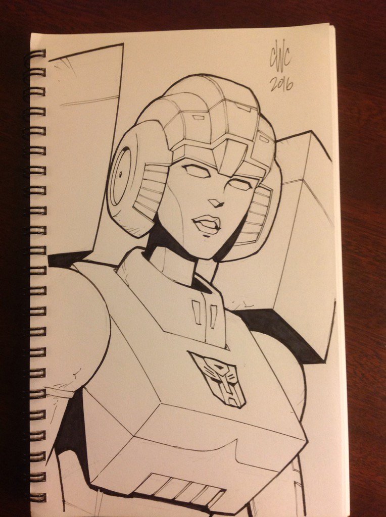 1girl 2016 arcee autobot casey_w._coller helmet humanoid_robot insignia photo_(medium) robot robot_girl science_fiction solo traditional_media transformers transformers:_generation_1