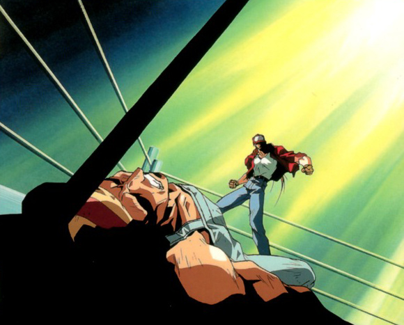 1990s_(style) billy_kane defeat fatal_fury fighting fighting_stance martial_arts oobari_masami retro_artstyle terry_bogard