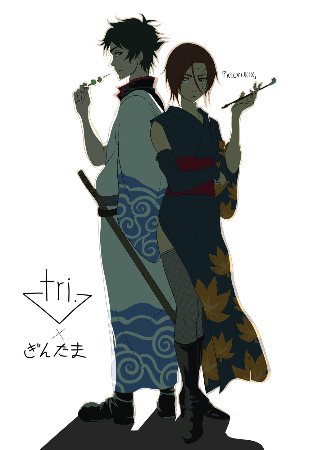 1boy 1girl cosplay digimon gintama highres himekawa_maki looking_at_viewer nishijima_daigo shadow