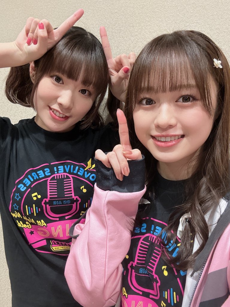 2girls emori_aya furihata_ai indoors looking_at_viewer multiple_girls photo_(medium) selfie smile standing voice_actor